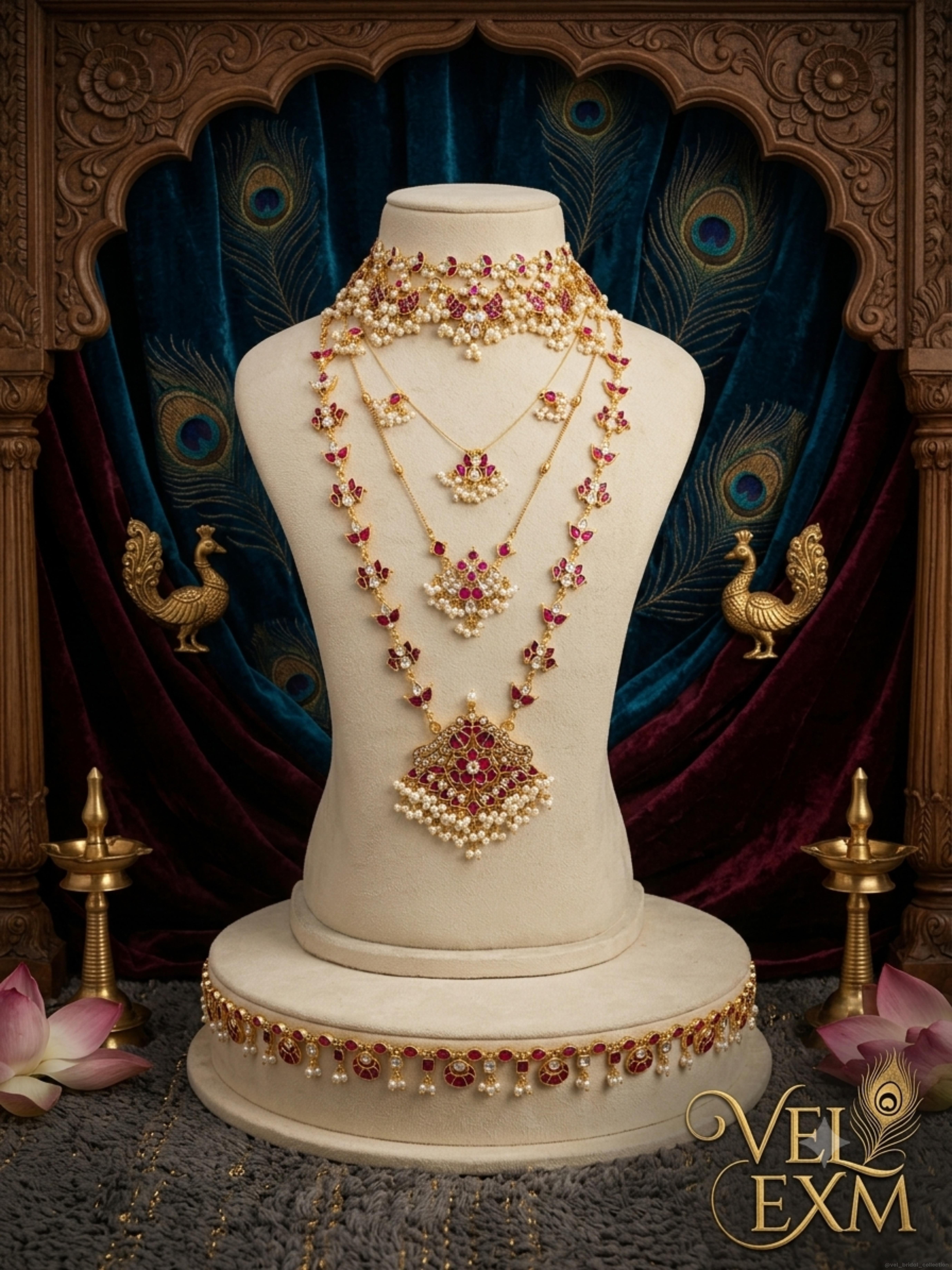 South Indian multi-layered bridal necklace set
