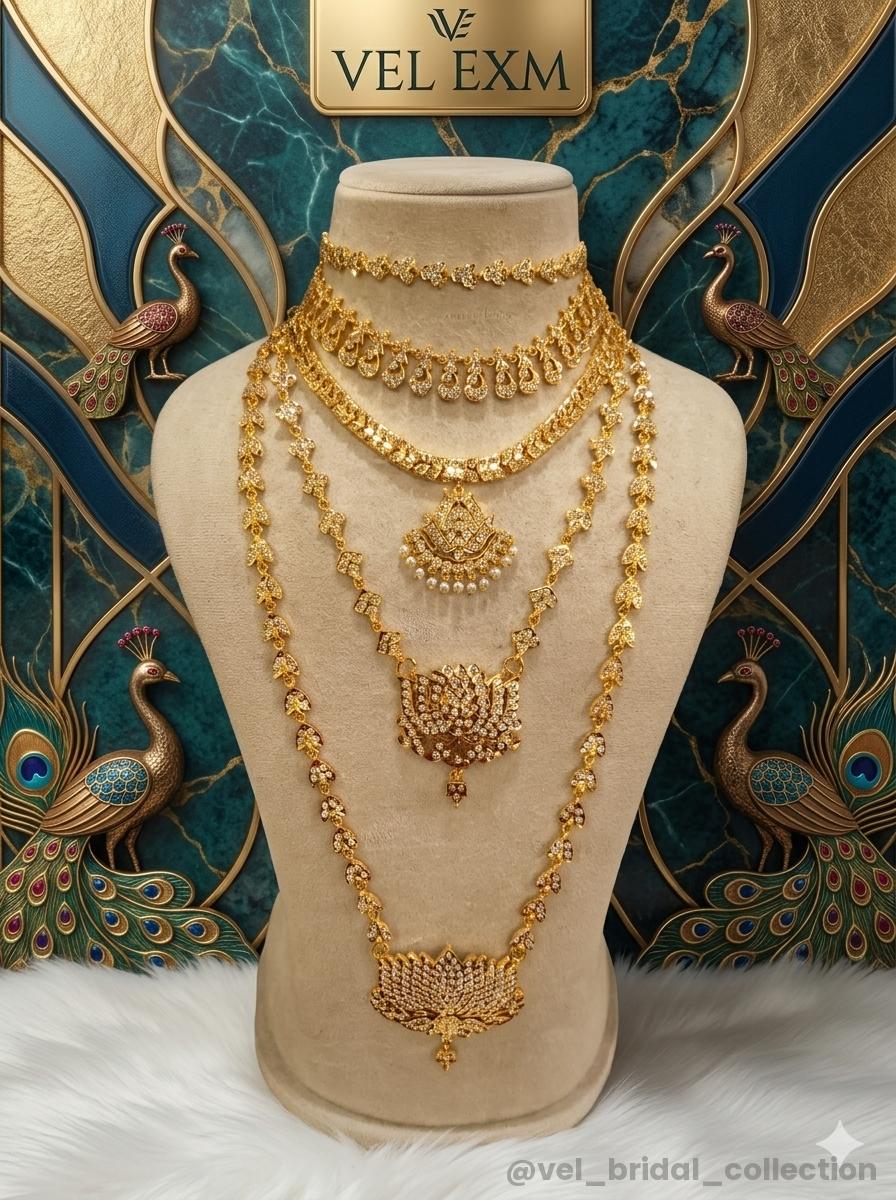 Multi-layered traditional South Indian bridal jewellery set