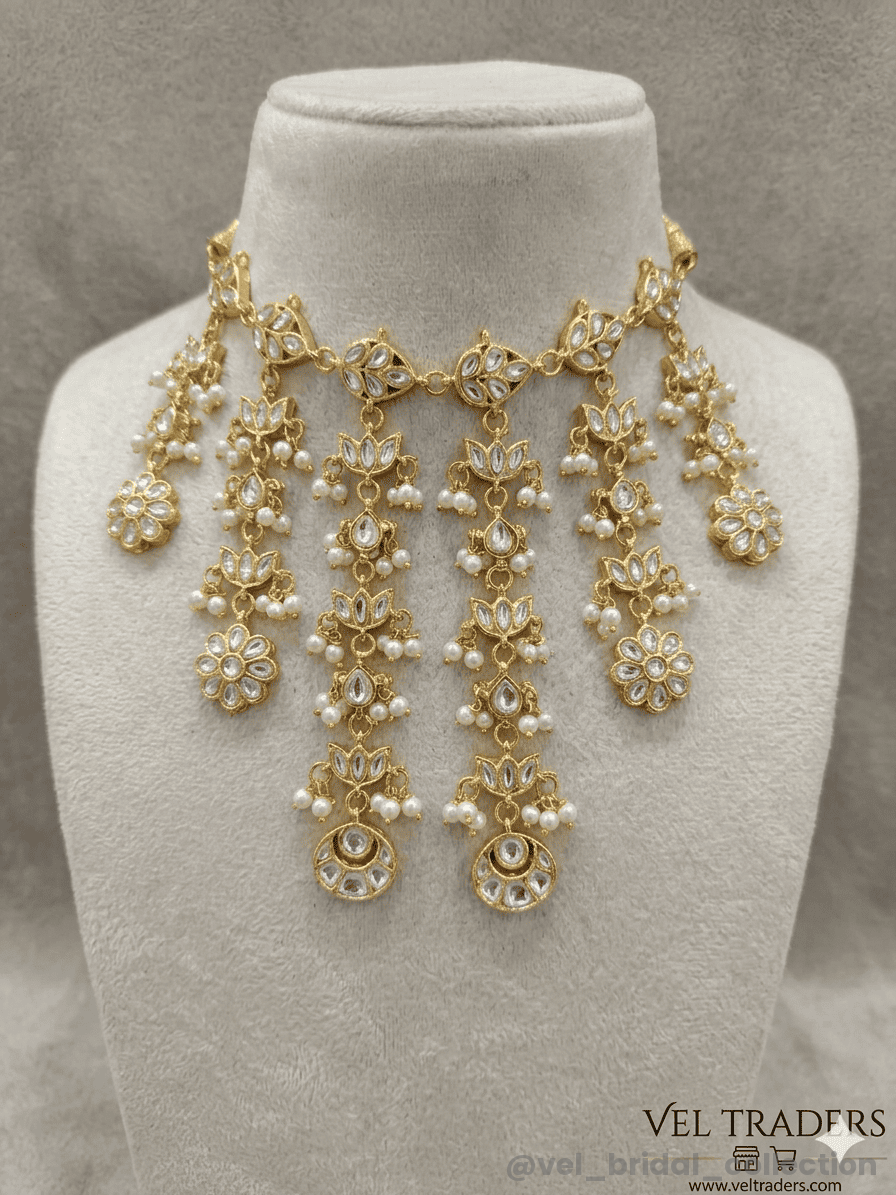 White stone variation of the lotus-motif choker