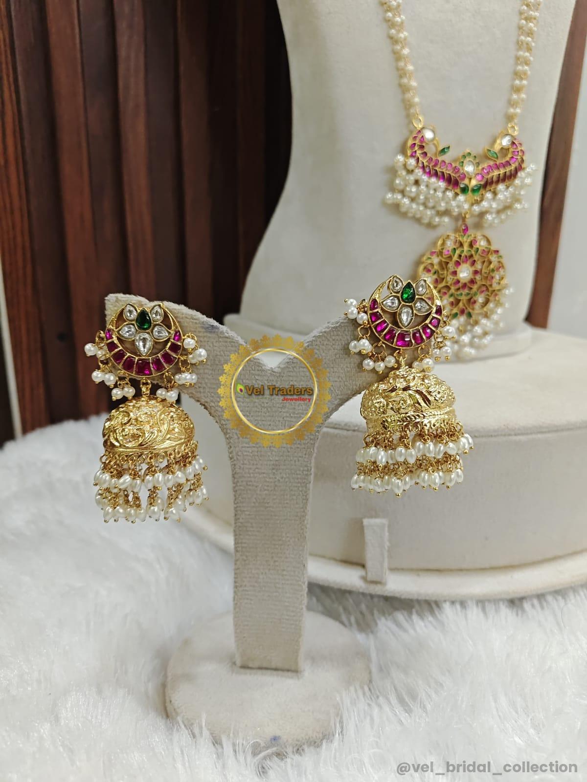 Traditional peacock patterns Jadau Kundan bridal jewelry set