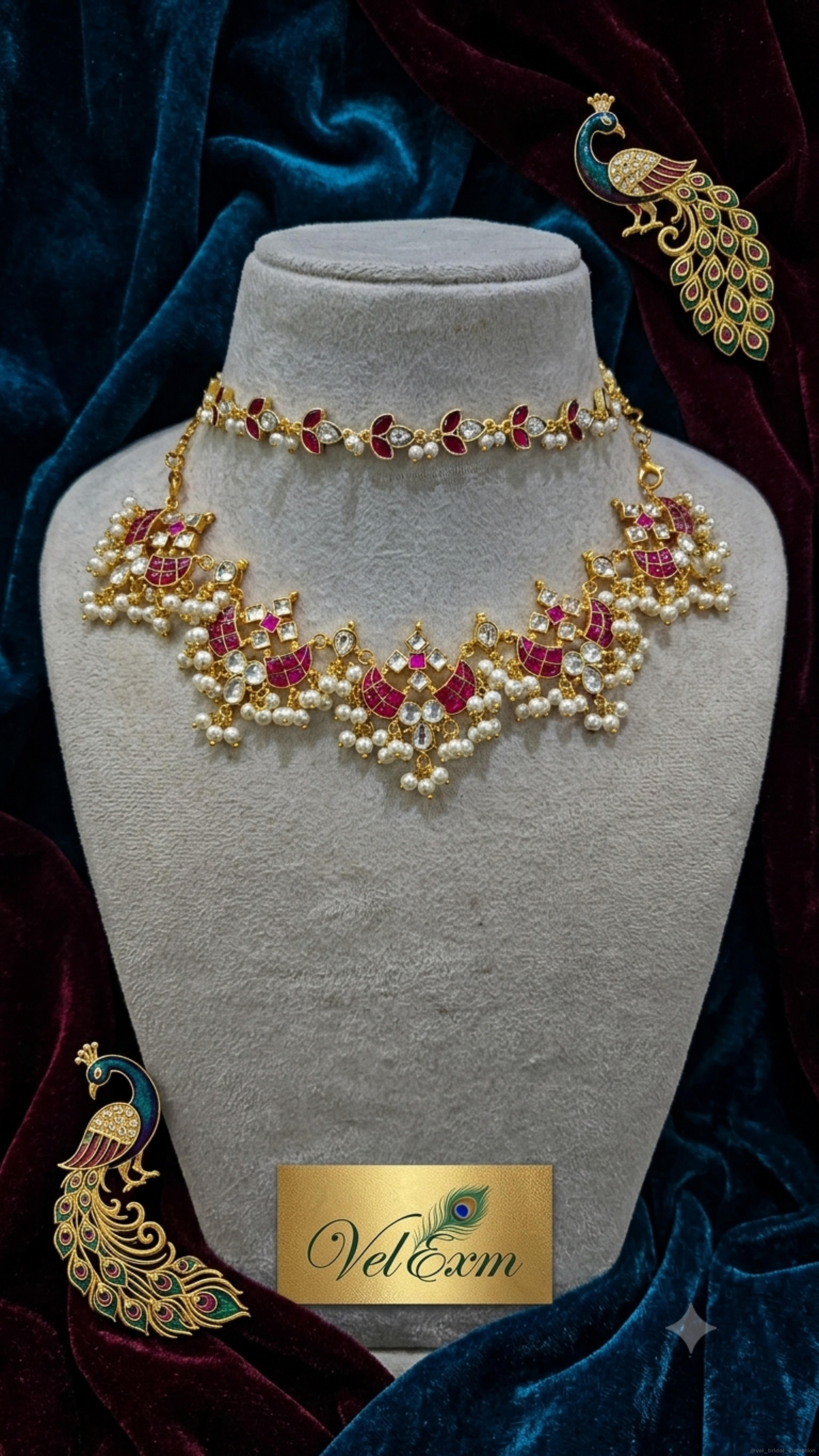 Traditional Ruby Kundan Choker and Necklace Set