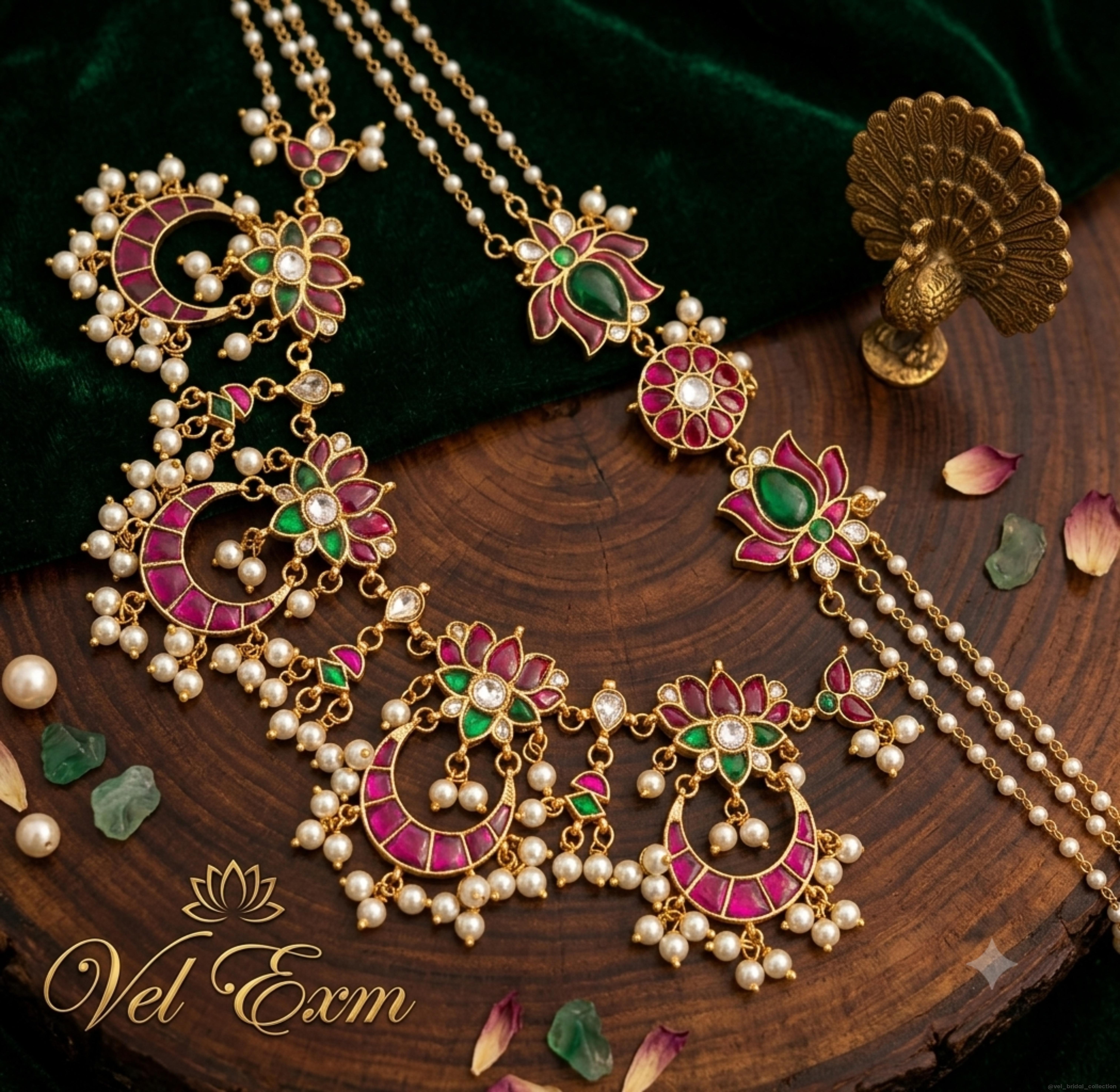 Intricate lotus and crescent (half-moon) motifs