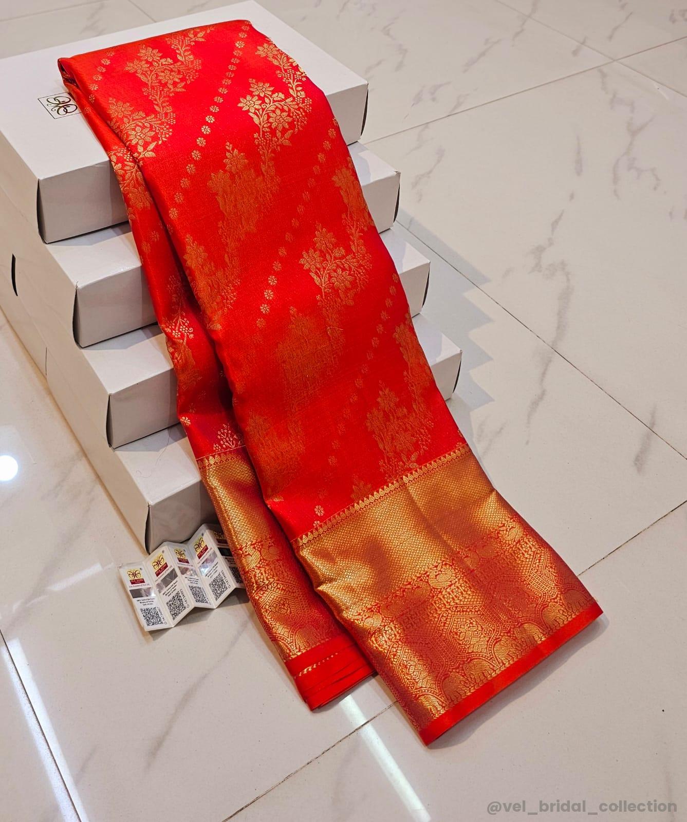 KANCHIPURAM PURE SILK IN HANDLOOM SINGLE TISSUE BRIDAL SAREES