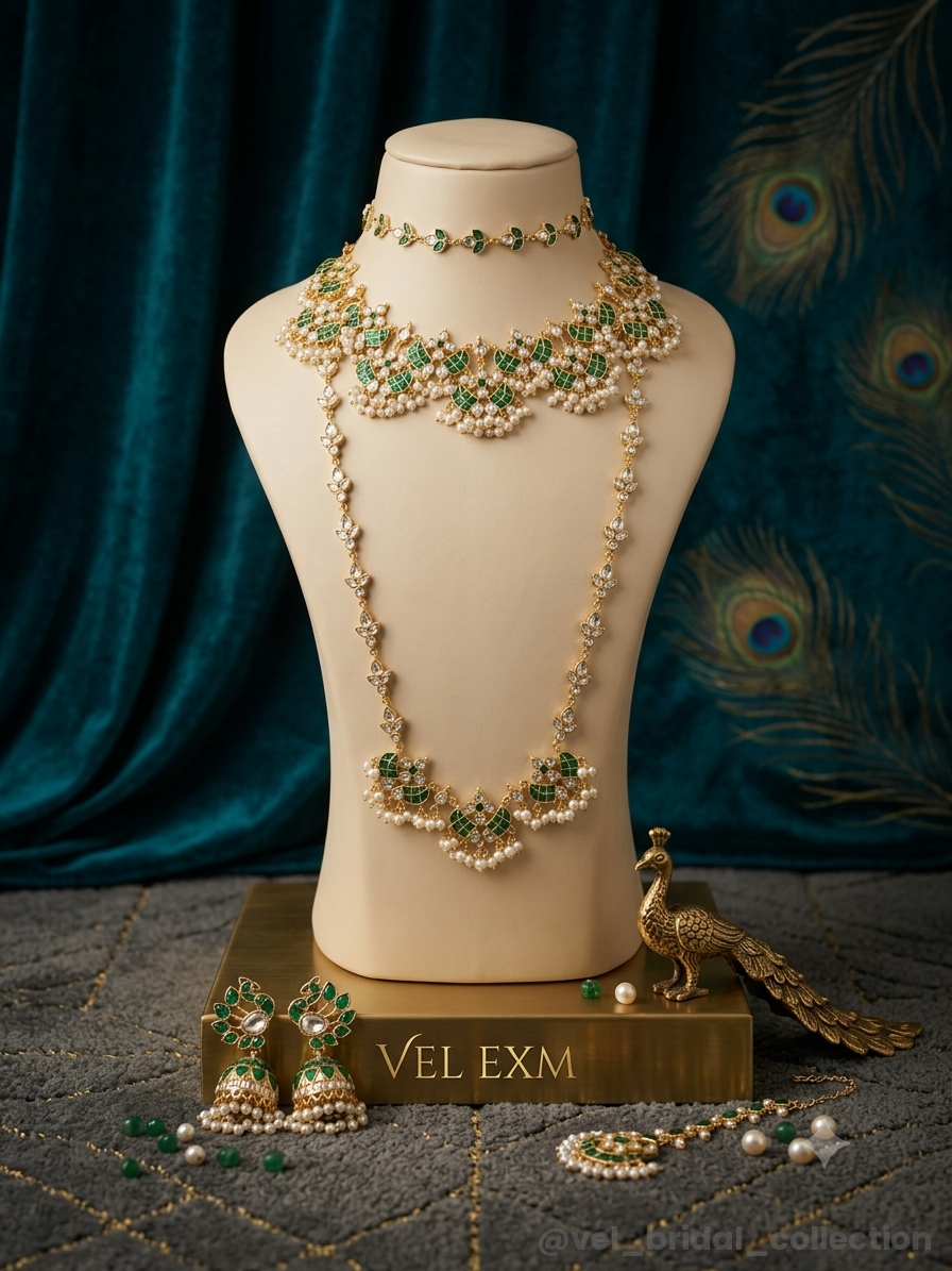 Green Kundan semi-bridal jewelry