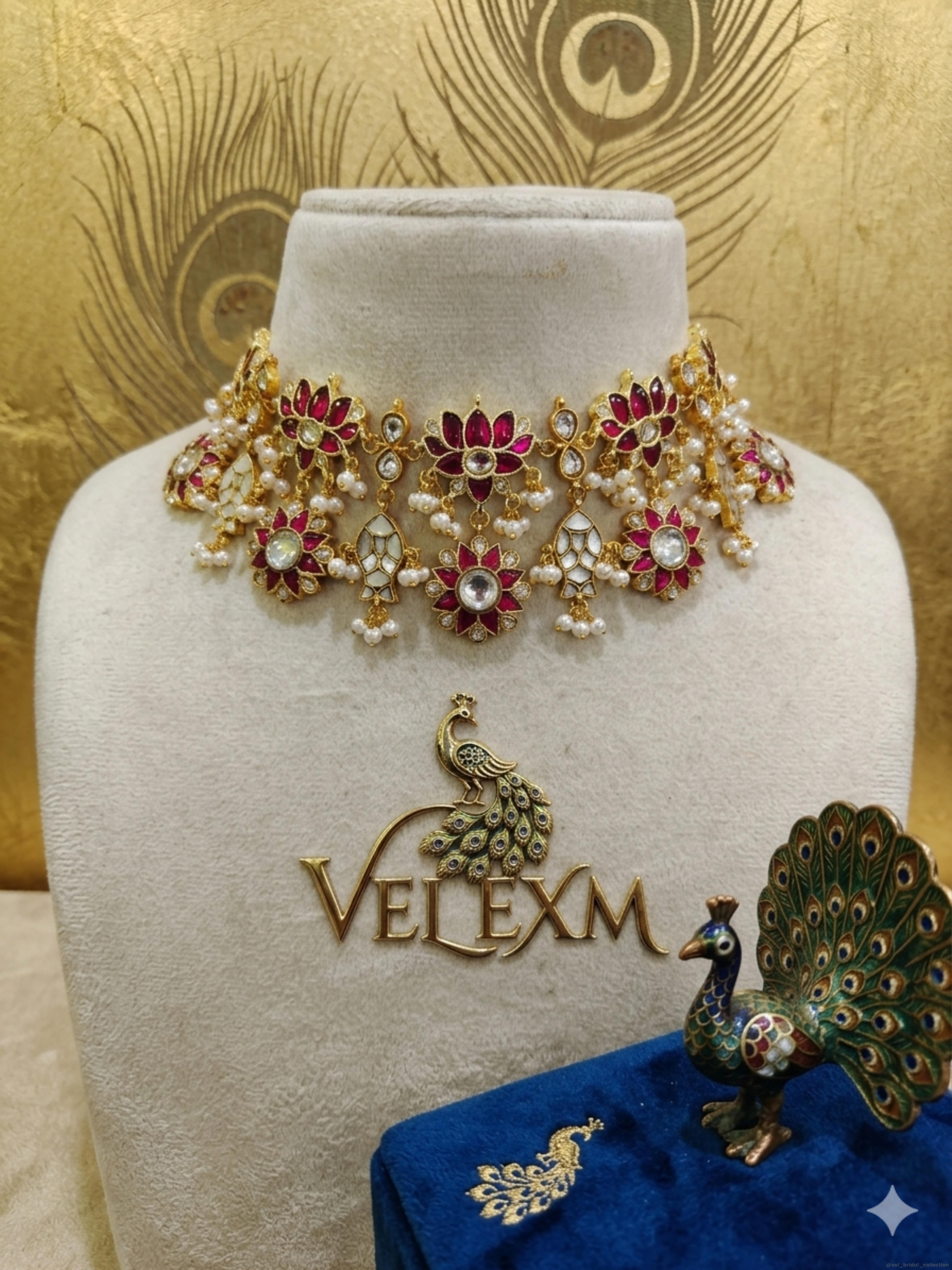 Pink/ruby white Kundan necklace