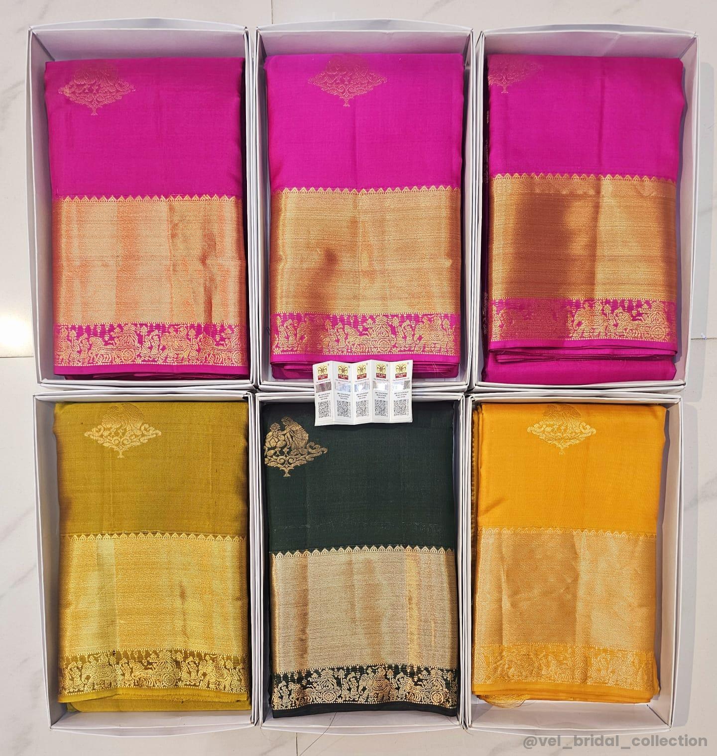 KANCHIPURAM PURE SILK IN FANCY GAP BORDER SAREES