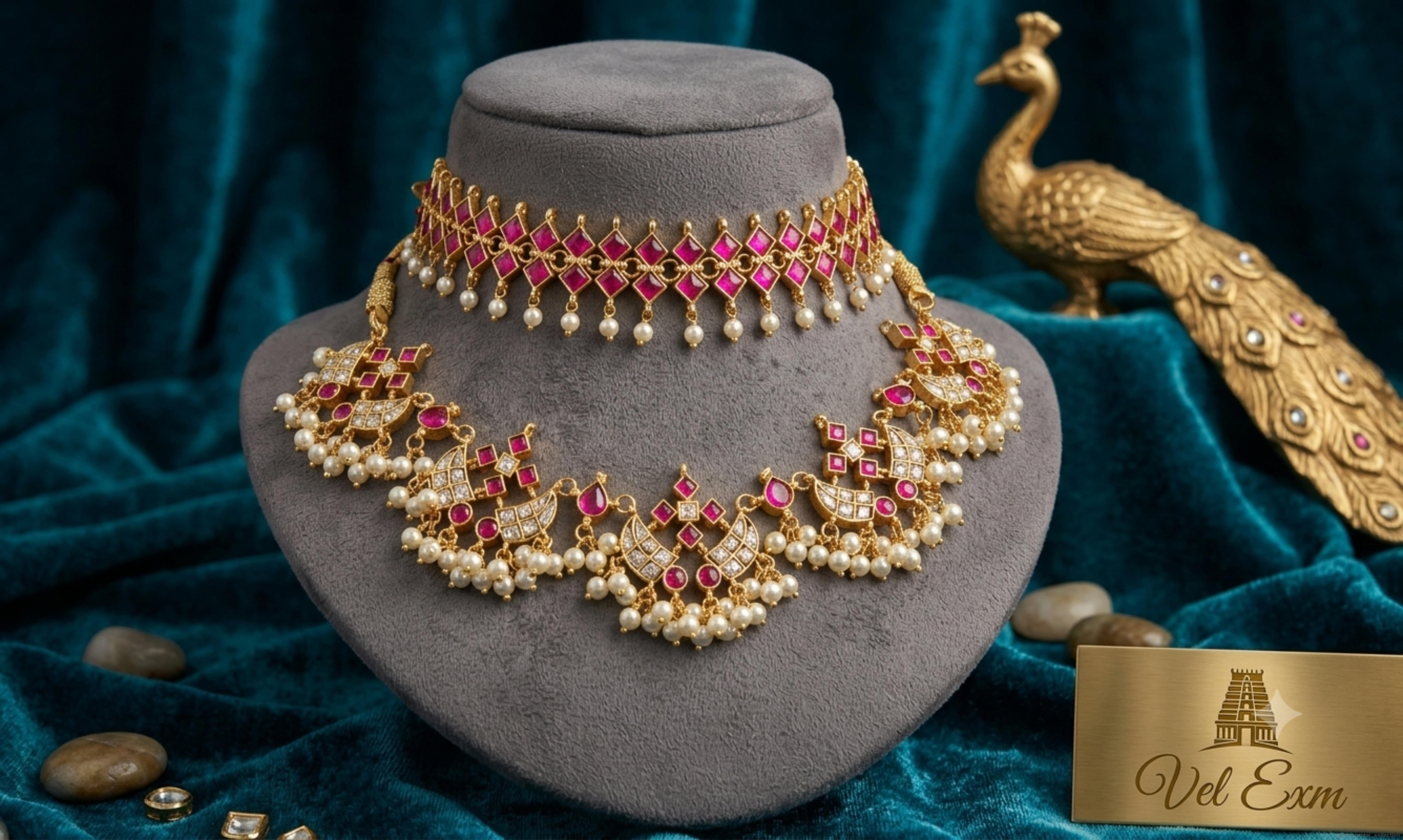 A Traditional Maharashtrian Chinchpeti Choker and Necklace Set